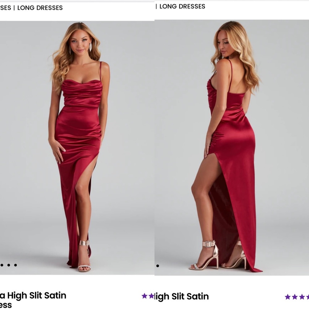 Windsor Lola high slit satin dress prom red